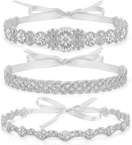 3 PCS Bridal Belt, Wedding Dress Belt Adjustable Sparkling Crystal Wedding Sash Rhinestone Belts for Women Glitter Ribbon Belts for Birthdays, Parties, Banquets, Brides, Bridesmaids in Saudi Arabia