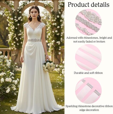 3 PCS Bridal Belt, Wedding Dress Belt Adjustable Sparkling Crystal Wedding Sash Rhinestone Belts for Women Glitter Ribbon Belts for Birthdays, Parties, Banquets, Brides, Bridesmaids in Saudi Arabia