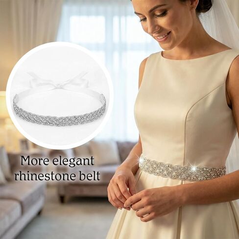 3 PCS Bridal Belt, Wedding Dress Belt Adjustable Sparkling Crystal Wedding Sash Rhinestone Belts for Women Glitter Ribbon Belts for Birthdays, Parties, Banquets, Brides, Bridesmaids in Saudi Arabia