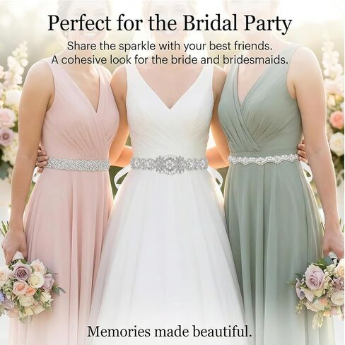 3 PCS Bridal Belt, Wedding Dress Belt Adjustable Sparkling Crystal Wedding Sash Rhinestone Belts for Women Glitter Ribbon Belts for Birthdays, Parties, Banquets, Brides, Bridesmaids in Saudi Arabia