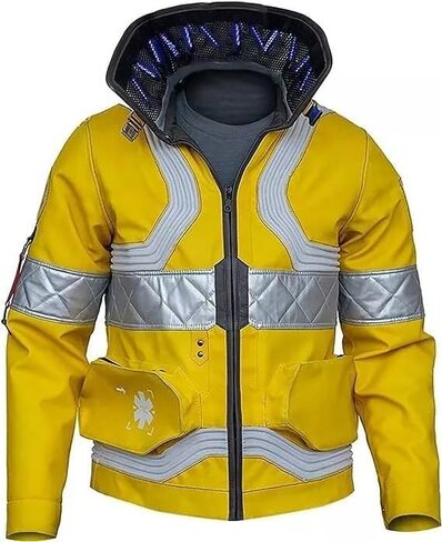 David Martinez Cyborg Costume Illuminate Cyber Emergency Graphics Punk Style Edgerunners Yellow Cosplay Gaming Leather Jacket in Saudi Arabia
