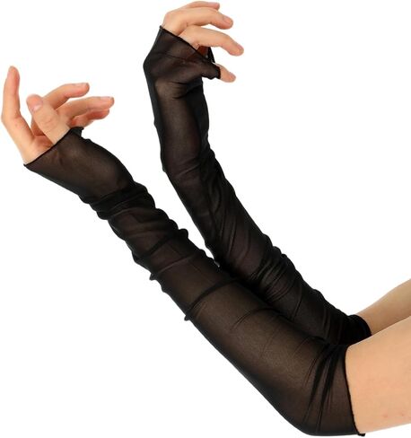 Black Gloves Women Formal Long Mesh Gloves, Elegant Fingerless Mittens Tulle Opera-Gloves Bridal Wedding Tea Party Dance Prom Costume Accessories in Saudi Arabia