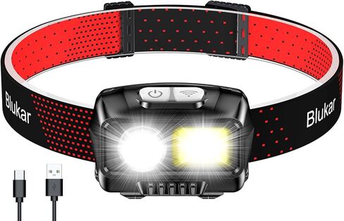 Blukar Head Torch Rechargeable,Super Bright LED Headlamp Headlight with 8 Lighting Modes,Motion Sensor Control, Long Battery Life -IPX5 Waterproof for Kids/Adults, Running, Camping, Fishing-Orange red in Kuwait