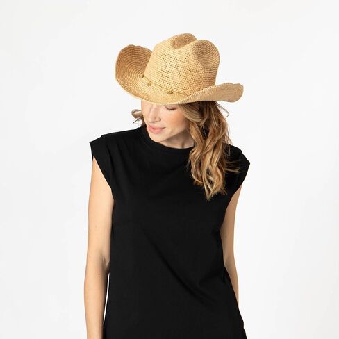 San Diego Hat Co. INES - Women's Crochet Raffia Cowboy Ivory in Saudi Arabia