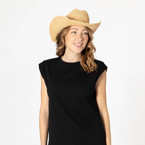 San Diego Hat Co. INES - Women's Crochet Raffia Cowboy Ivory in Saudi Arabia