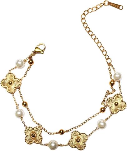 Gold & Silver Bracelets, Four-Leaf Clover Lucky Charm Bracelet for Women（5 gold） in Saudi Arabia