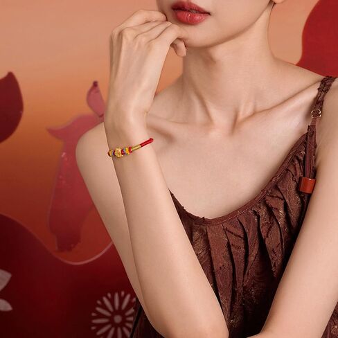 24K Solid Gold Charm Bracelet Pony Horse Red Bracelets Chinese 12 Zodiac Charms Braided Link Cute Jewelry for Women Son Daughter Birthday 2026 New Year Gifts 5.1-7.5"(13+6cm) A1715522 in Saudi Arabia