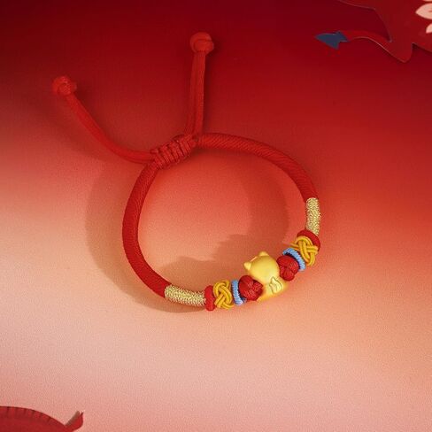 24K Solid Gold Charm Bracelet Pony Horse Red Bracelets Chinese 12 Zodiac Charms Braided Link Cute Jewelry for Women Son Daughter Birthday 2026 New Year Gifts 5.1-7.5"(13+6cm) A1715522 in Saudi Arabia