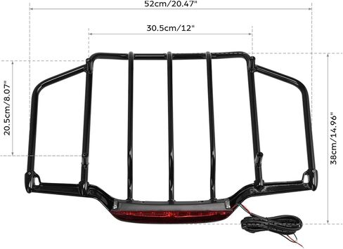 TCT-MT Luggage Rack with LED Light Fit for Harley Air Wing Trunk Touring FLH FLHX FLHR FLTR 1993-2013 Electra Glide Classic FLHTC Black 12 in Saudi Arabia