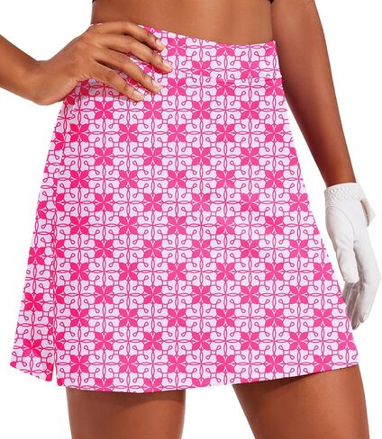 Ekouaer High Waisted Skort for Women 16" Silicone Grippers Tennis Skirt with Pockets Hiking Skorts for Woman, Hot Pink Print Large in Saudi Arabia