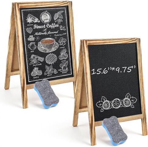 2 Pcs 15.6" x 9.75" Small Chalkboard Signs Tabletop Menu Board Wooden a Frame Chalkboard Easel Sandwich Board Double Sided Chalkboard with 2 Eraser for Wedding Parties Display Sidewalk Message Sign in Saudi Arabia