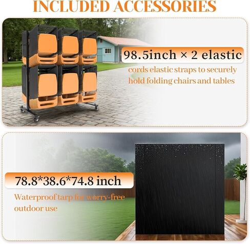 عربة كرسي قابلة للطي، رف كرسي عالي التحمل بطبقتين مع عجلات (إجمالي يصل إلى 1000 رطل) - يحمل ما يصل إلى 84 كرسيًا قابلًا للطي أو 12 طاولة قابلة للطي + 42 كرسيًا، يتضمن غطاء وحزامين، للمدارس والكنائس in Kuwait