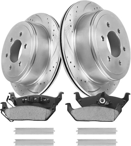 مجموعة الفرامل الخلفية متوافقة مع F-150 2004-2011 (6 عروة فقط، وليس 7 عروة)، Lincoln Mark LT 2006-2008| وسادات سيراميك لدوارات الفرامل القرصية المحفورة والمشقوقة| استبدال السيارات | S-54111 وP-1012 in Saudi Arabia
