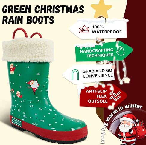 Toddler Rain Boots with Easy-On Handles – Waterproof Lightweight Non-Slip Rubber Boots for Boys & Girls, Cute Cartoon Patterns in Kuwait