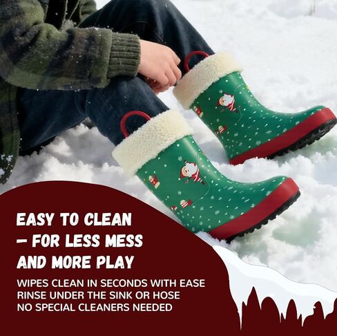 Toddler Rain Boots with Easy-On Handles – Waterproof Lightweight Non-Slip Rubber Boots for Boys & Girls, Cute Cartoon Patterns in Kuwait