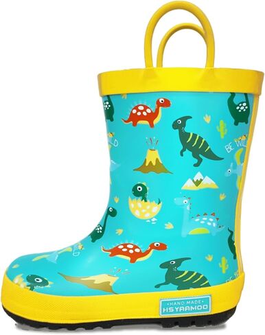 Toddler Rain Boots with Easy-On Handles – Waterproof Lightweight Non-Slip Rubber Boots for Boys & Girls, Cute Cartoon Patterns in Kuwait