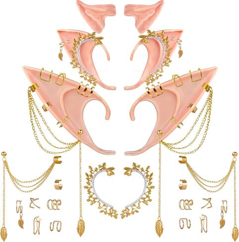 KYLELOVE آذان قزم مع مجموعة ثقب للحفلات التنكرية 3 أزواج من آذان الجنية الجنية الناعمة مع أصفاد القمر الجنية الأذن قزم القرط للنساء البالغات زي حفلة التقاط الصور in Kuwait