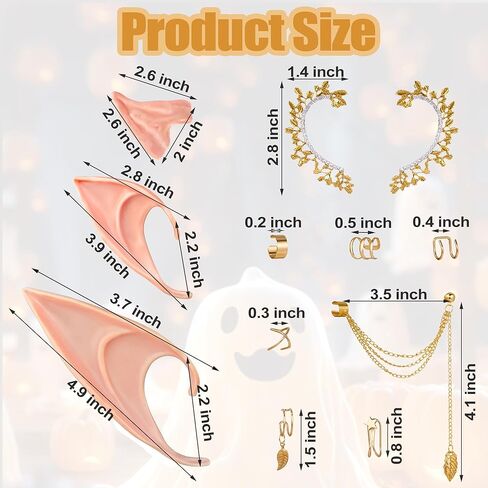 KYLELOVE آذان قزم مع مجموعة ثقب للحفلات التنكرية 3 أزواج من آذان الجنية الجنية الناعمة مع أصفاد القمر الجنية الأذن قزم القرط للنساء البالغات زي حفلة التقاط الصور in Kuwait
