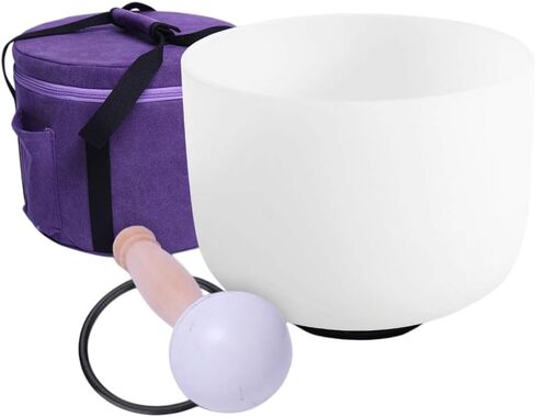 ENERGYSOUND 432Hz Perfect Pitch F Note Heart Chakra Frosted Quartz Crystal Singing Bowl 8 inch +Carrier Bag mallet &O-ring included in Kuwait