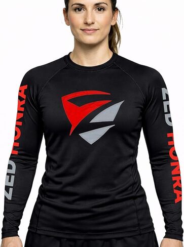 Zed Honra - قميص نسائي للحماية من الطفح الجلدي مقاس 1 بوصة - قميص ضغط لتدريبات Jujitsu وBJJ وNo Gi وMMA | كم طويل in Kuwait