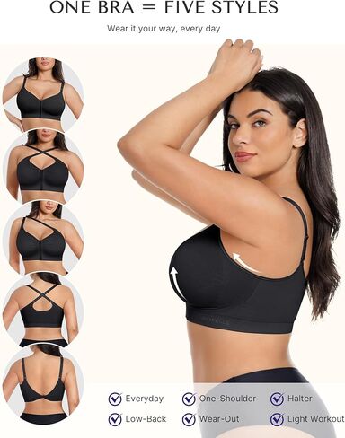 حمالات صدر SHAPELLX للنساء بإغلاق أمامي، حمالة صدر يومية لاسلكية، تغطية كاملة، حمالة صدر مريحة مع سحاب in Kuwait