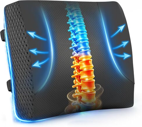 Lumbar Support Pillow for Car: Ergonomic Memory Foam Lumbar Pillow for Long Drives, Lower Back Support for Pain Relief, Dual Adjustable Straps, Back Cushion for Car Seat, Office Chair - Black in Kuwait