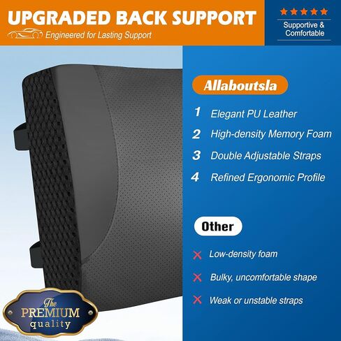 Lumbar Support Pillow for Car: Ergonomic Memory Foam Lumbar Pillow for Long Drives, Lower Back Support for Pain Relief, Dual Adjustable Straps, Back Cushion for Car Seat, Office Chair - Black in Kuwait