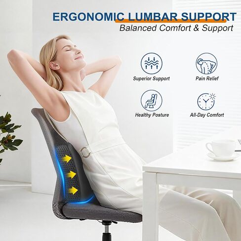 Lumbar Support Pillow for Car: Ergonomic Memory Foam Lumbar Pillow for Long Drives, Lower Back Support for Pain Relief, Dual Adjustable Straps, Back Cushion for Car Seat, Office Chair - Black in Kuwait