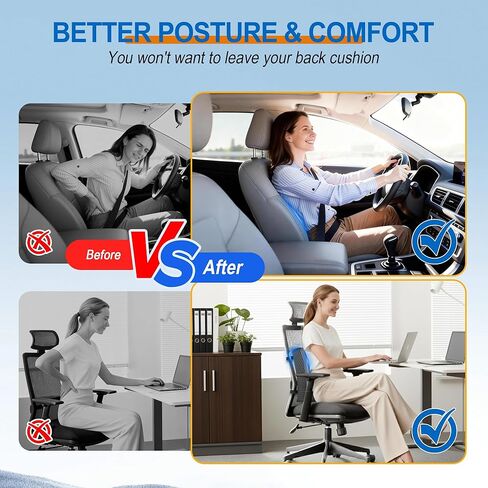 Lumbar Support Pillow for Car: Ergonomic Memory Foam Lumbar Pillow for Long Drives, Lower Back Support for Pain Relief, Dual Adjustable Straps, Back Cushion for Car Seat, Office Chair - Black in Kuwait