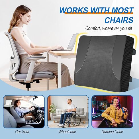 Lumbar Support Pillow for Car: Ergonomic Memory Foam Lumbar Pillow for Long Drives, Lower Back Support for Pain Relief, Dual Adjustable Straps, Back Cushion for Car Seat, Office Chair - Black in Kuwait