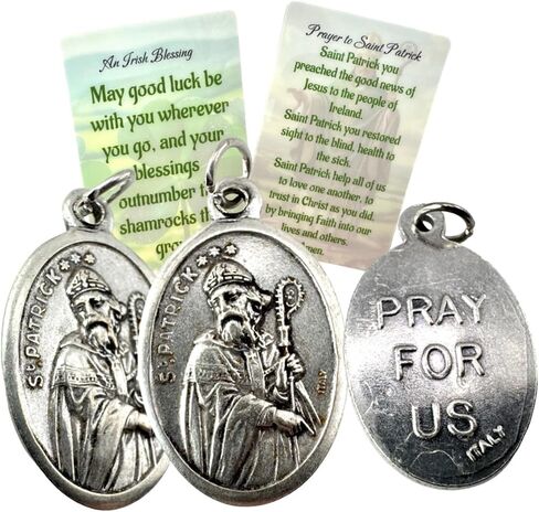 Westmon Works St Patrick Medal & Holy Card Set – Italian Metal Catholic Medals with Laminated Prayer Cards – 10 Pack – Imported from Italy, Cards Made in USA in Saudi Arabia