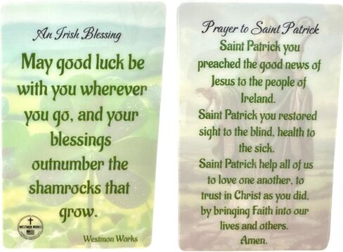 Westmon Works St Patrick Medal & Holy Card Set – Italian Metal Catholic Medals with Laminated Prayer Cards – 10 Pack – Imported from Italy, Cards Made in USA in Saudi Arabia