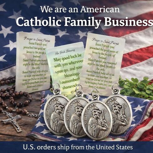 Westmon Works St Patrick Medal & Holy Card Set – Italian Metal Catholic Medals with Laminated Prayer Cards – 10 Pack – Imported from Italy, Cards Made in USA in Saudi Arabia