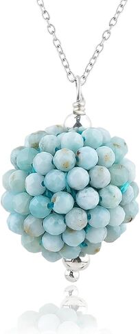 ColouredRocks LARIMAR الأحجار الكريمة الخرز العصرية قلادة قلادة، ارتداء اليومي النساء المجوهرات، عيد ميلاد، هدية الذكرى السنوية للأم، أمي، زوجة، ابنة، صديقة، النحاس المطلي بالفضة 18 بوصة in Kuwait