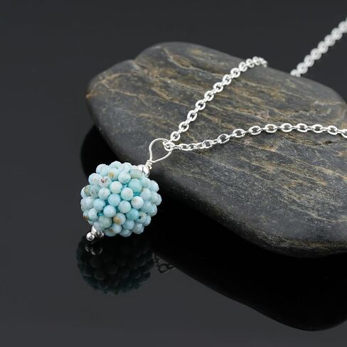 ColouredRocks LARIMAR الأحجار الكريمة الخرز العصرية قلادة قلادة، ارتداء اليومي النساء المجوهرات، عيد ميلاد، هدية الذكرى السنوية للأم، أمي، زوجة، ابنة، صديقة، النحاس المطلي بالفضة 18 بوصة in Kuwait