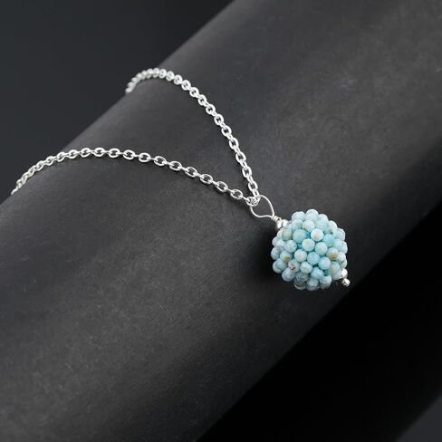 ColouredRocks LARIMAR الأحجار الكريمة الخرز العصرية قلادة قلادة، ارتداء اليومي النساء المجوهرات، عيد ميلاد، هدية الذكرى السنوية للأم، أمي، زوجة، ابنة، صديقة، النحاس المطلي بالفضة 18 بوصة in Kuwait