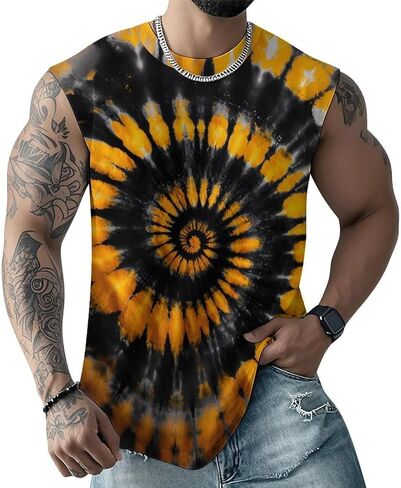 تيشيرت رجالي من Hippie Tie Dye للتمرين بدون أكمام بعامل حماية من الأشعة فوق البنفسجية 50+ قميص صيفي سريع الجفاف للجري والسباحة والجيم والشاطئ in Saudi Arabia