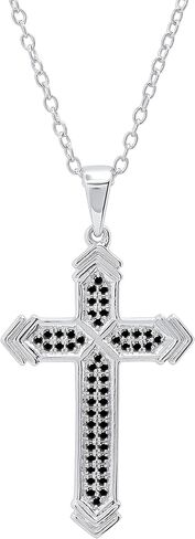 Dazzlingrock Collection 0.14 Carat Round Black Diamond Unisex Divine Cross Pendant in 925 Sterling Silver in Saudi Arabia