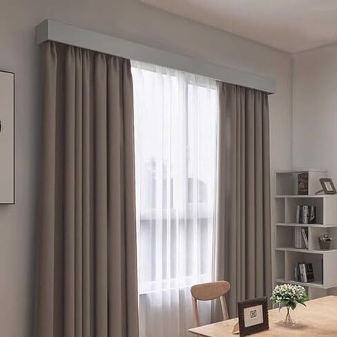 Premium Adjustable Curtain Rod System, 14.1ft Window Track with Cover Valance, 2 Detachable Slide Rails, Ideal for Living Room (White) in Saudi Arabia