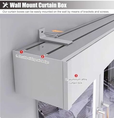 Premium Adjustable Curtain Rod System, 14.1ft Window Track with Cover Valance, 2 Detachable Slide Rails, Ideal for Living Room (White) in Saudi Arabia