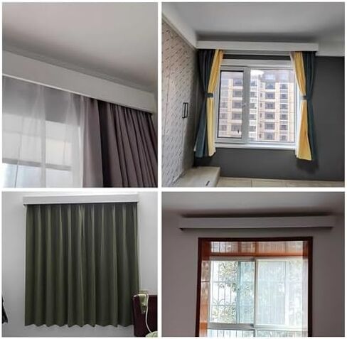 Premium Adjustable Curtain Rod System, 14.1ft Window Track with Cover Valance, 2 Detachable Slide Rails, Ideal for Living Room (White) in Saudi Arabia