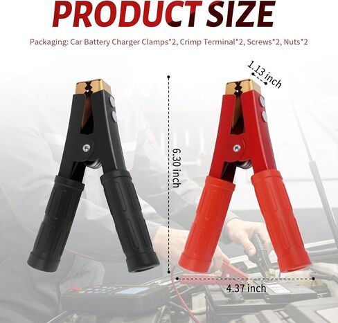 2PCS Jumper Cable Clamps Heavy Duty with Non-Slip Handle,12-24V 1000A Battery Charger Clamps Replacement with Terminals,Battery Clamp Alligator Clips for Batteries Charger in Kuwait