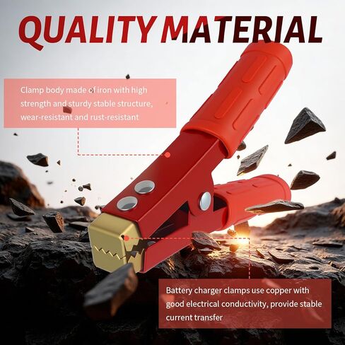 2PCS Jumper Cable Clamps Heavy Duty with Non-Slip Handle,12-24V 1000A Battery Charger Clamps Replacement with Terminals,Battery Clamp Alligator Clips for Batteries Charger in Kuwait