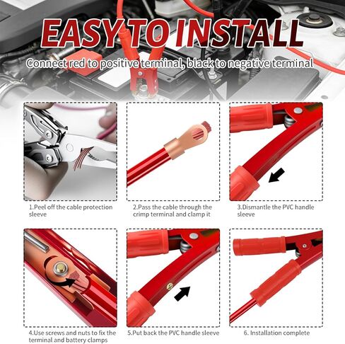 2PCS Jumper Cable Clamps Heavy Duty with Non-Slip Handle,12-24V 1000A Battery Charger Clamps Replacement with Terminals,Battery Clamp Alligator Clips for Batteries Charger in Kuwait