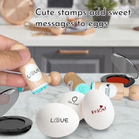 مجموعة طوابع تاريخ البيض (4 قطع طوابع بيض صغيرة + تاريخ بيض + وسادات حبر سريعة الجفاف باللون الأسود/الأحمر) - قلم تحديد بيض بنص شفاف، ختم بيض للبيض الطازج، طوابع تاريخ بيض للدجاج in Kuwait