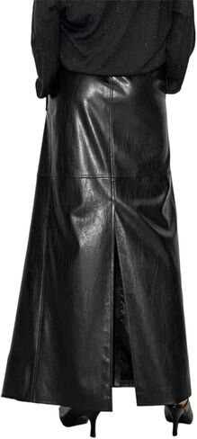 Women Soft Leather Floor Length Skirt with Front Slit High Waist Extra Long Clothes in Saudi Arabia