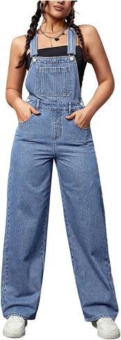 SweatyRocks Women's Denim Jumpsuit Overalls Bib Adjustable Strap Straight Leg Jeans Overall Jumpsuit in Saudi Arabia