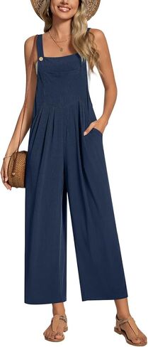 Anyally Women's Casual Jumpsuits Sleeveless Wide Leg Overalls Adjustable Romper with Pockets 2026 Summer Trendy Outfits in Saudi Arabia