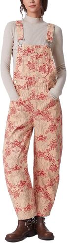 D-Sun Women's Floral Printed Denim Overall Straight Wide Leg Bib Adjustable Straps Baggy Barrel Jeans Romper Jumpsuits in Saudi Arabia