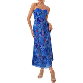 GRACE KARIN Women's Summer Floral Maxi Dress Spaghetti Strap Ruffle Wedding Guest Dresses Beach Long Mesh Sundress in Saudi Arabia